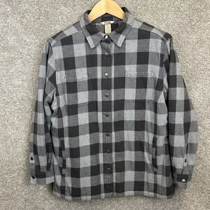 Duluth‎ Trading Shacket Gray Plaid Flannel Lined Heavy Women's XL Snap Button